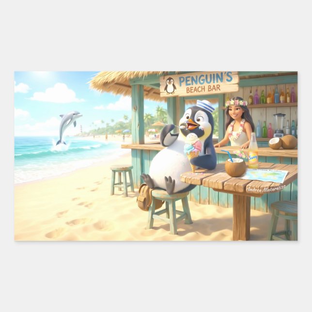 Penguin's Beach Bar Rechteckiger Aufkleber (Vorderseite)