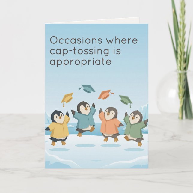 Penguins Celebrating Graduation | Dry Humour Karte (Vorderseite)