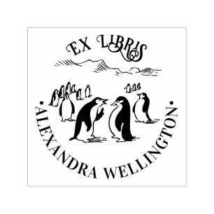Penguins Ex Libris Library Book Name #1 Round Permastempel