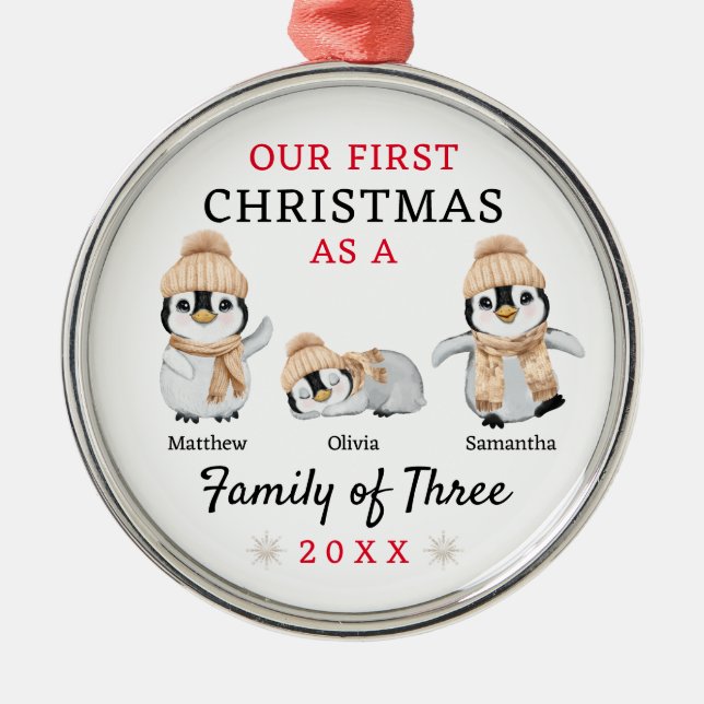 Penguins Familie der drei ersten Weihnachten Ornament Aus Metall (Vorne)