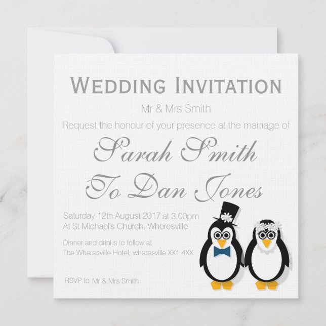 Penguins Hochzeitseinladung (individuell einstellb Einladung (Vorderseite)