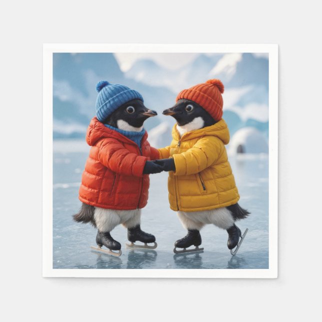 Penguins Ice Skating  Serviette (Vorderseite)