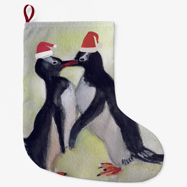 Penguins Kiss Großer Weihnachtsstrumpf (Vorderseite)