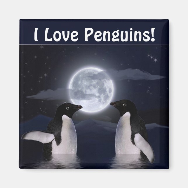 PENGUINS & LUNE Amateur de faune sauvage Magnet d' (Devant)