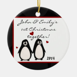 Penguins Mate for Life Nom personnalisé Ornement