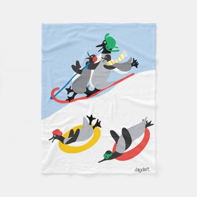 Penguins Sledding Fleecedecke (Vorderseite)