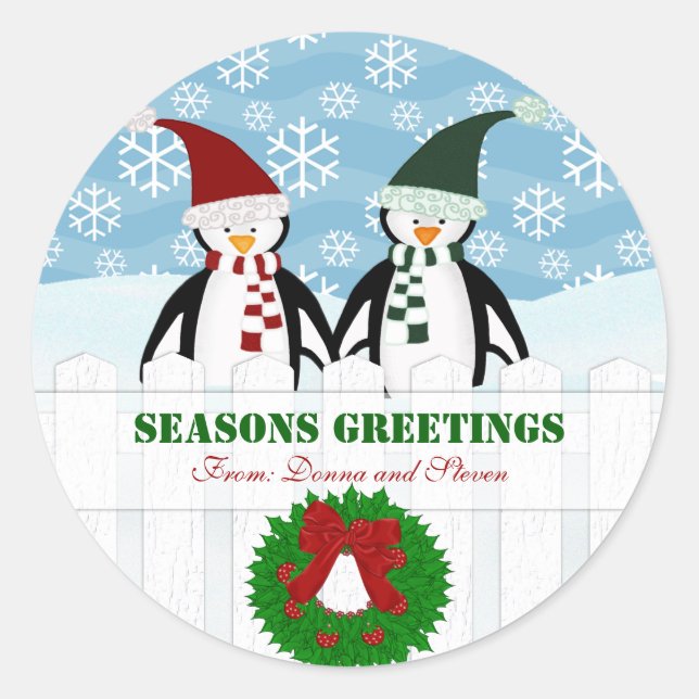 Penguins Stickers de Noël personnalisés (Devant)