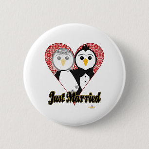 Penguins Wedding Lace Heart Just Married Button