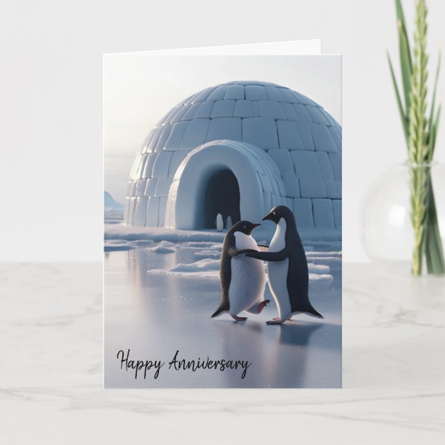 Penguins zum Jahrestag langsames Tanzen Karte (Vorderseite)