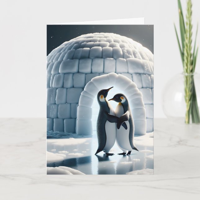 Penguins zum Jahrestag langsames Tanzen Karte (Vorderseite)
