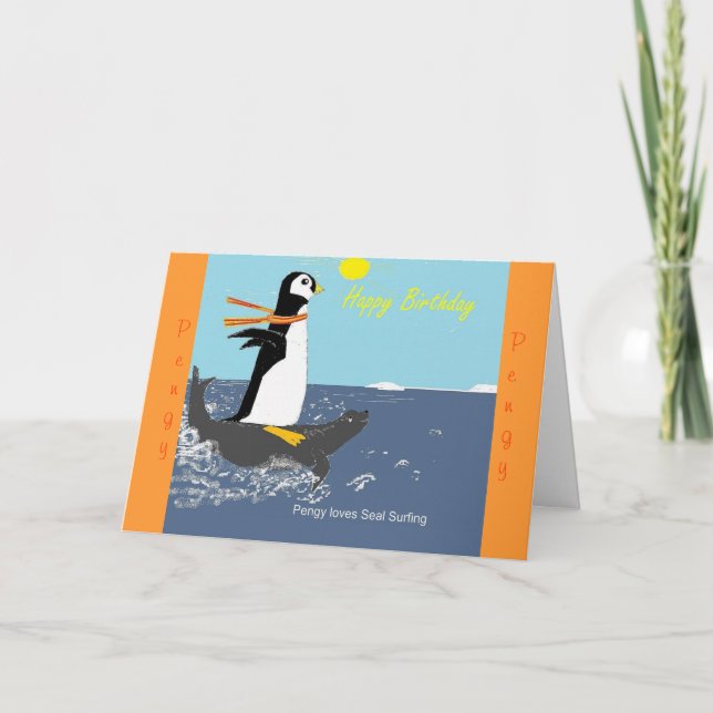 Pengy die Pinguin Geburtstagskarte. Karte (Vorderseite)