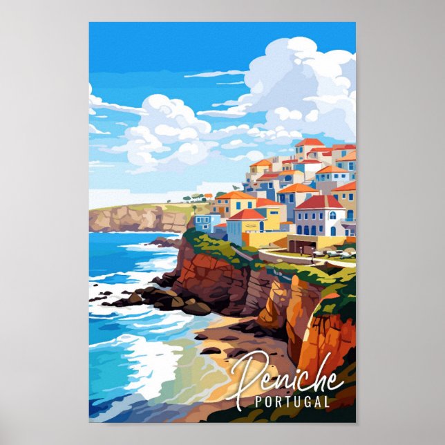 Peniche Portugal Vintage Reise Illustration Poster (Vorne)