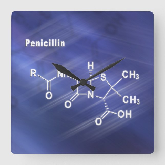 Penicillin, antibiotic drug, Structural chemical Quadratische Wanduhr (Vorderseite)