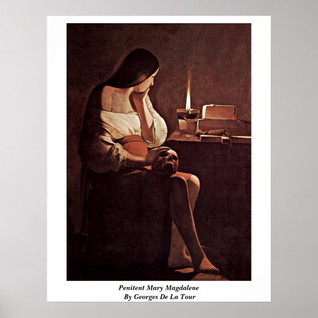 Penité Mary Magdalene by Georges de La Tour Poster (Vorne)