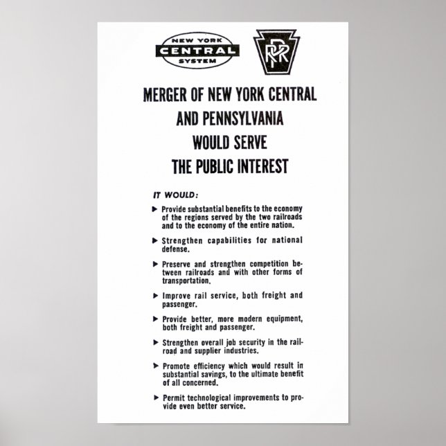 Penn Central Railroad Merger 1968 Poster (Vorne)