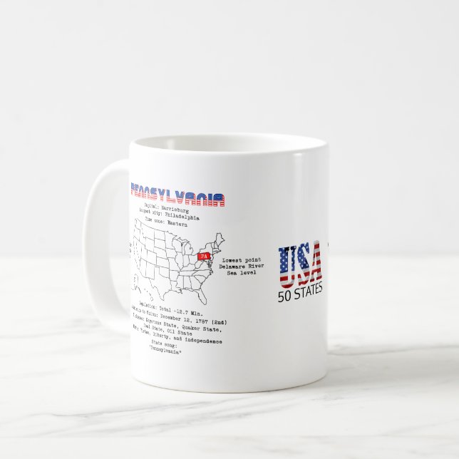Pennsylvania American Staat auf einer Karte mit Ei Kaffeetasse (Vorderseite Links)