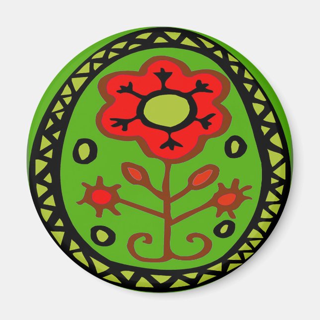 Pennsylvania Dutch Hex Sign Red Blume Magnet (Vorne)