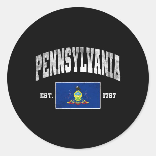 Pennsylvania Est 1787 Pa Flag Worn Runder Aufkleber (Vorderseite)