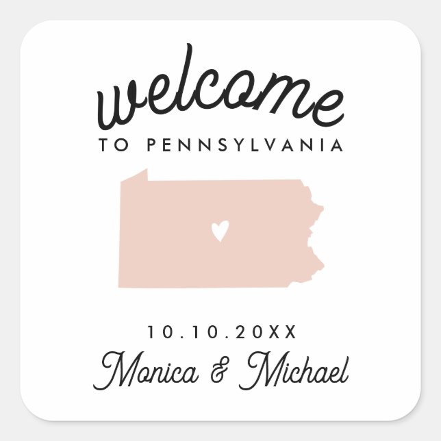 PENNSYLVANIA Hochzeit in Urlaubsort JEDE FARBE Quadratischer Aufkleber (Vorderseite)