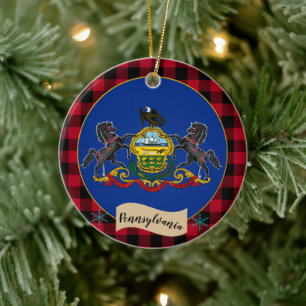 Pennsylvania, karierter roter Büffel, Pennsylvania Keramik Ornament