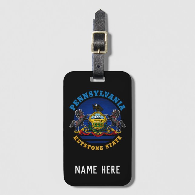 PENNSYLVANIA KEYSTONE STAATLICHE FLAG-KRAWATTE GEPÄCKANHÄNGER (Vorderseite Vertikal)