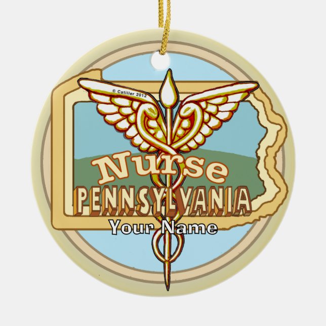 Pennsylvania Nurse Caduceus Keramik Ornament (Vorne)