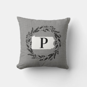 Pennsylvania Rustic Wreath Monogram Throw Kissen