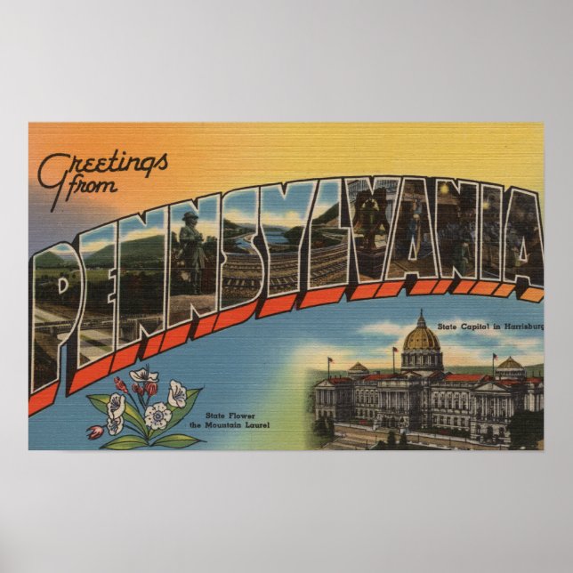 Pennsylvania (Staat Hauptstadt/Blume) 2 Poster (Vorne)