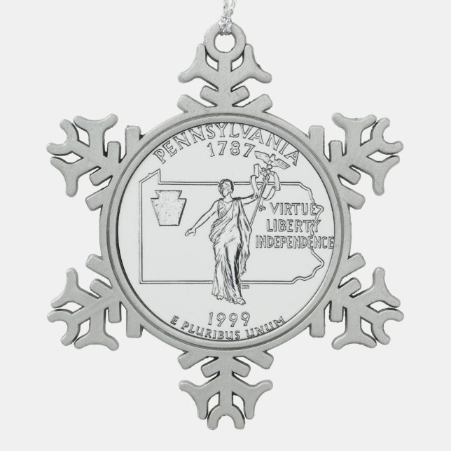 Pennsylvania Staat Quarter Schneeflocken Zinn-Ornament (Vorderseite)