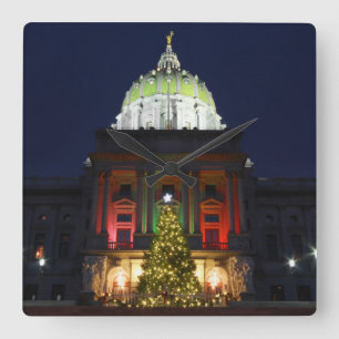 Pennsylvania State Capitol Christmas Tree Lights Quadratische Wanduhr