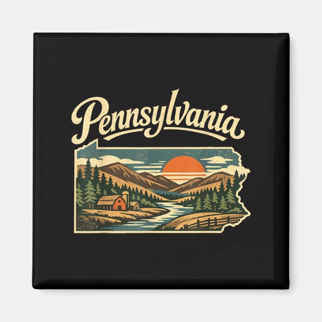 Pennsylvania State Mountain Sunset River Hütte Magnet (Vorne)