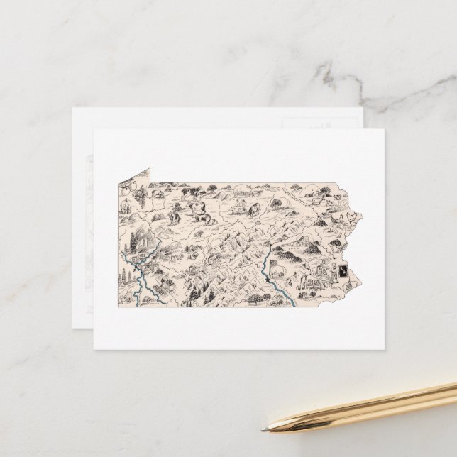 Pennsylvania Vintage Abbildung Karte (Vorderseite/Rückseite Beispiel)