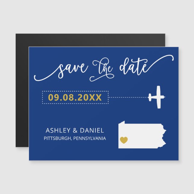 Pennsylvania Wedding Save the Date Card, Map Magneteinladung (Vorne/Hinten)