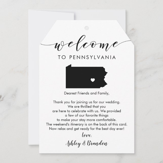 Pennsylvania Wedding Welcome Tag Letter Tour (Vorderseite)