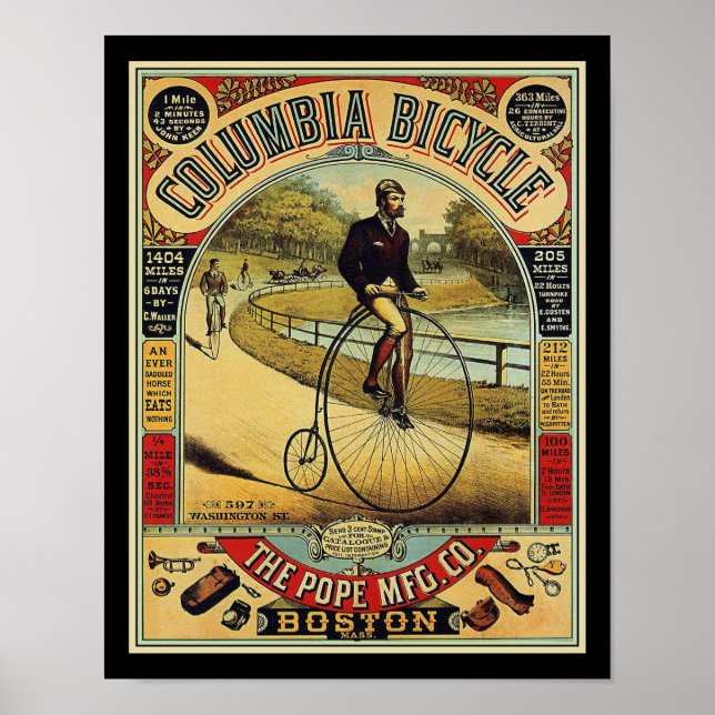 Penny Farthing Bicycle von Columbia 1880 Poster (Vorne)