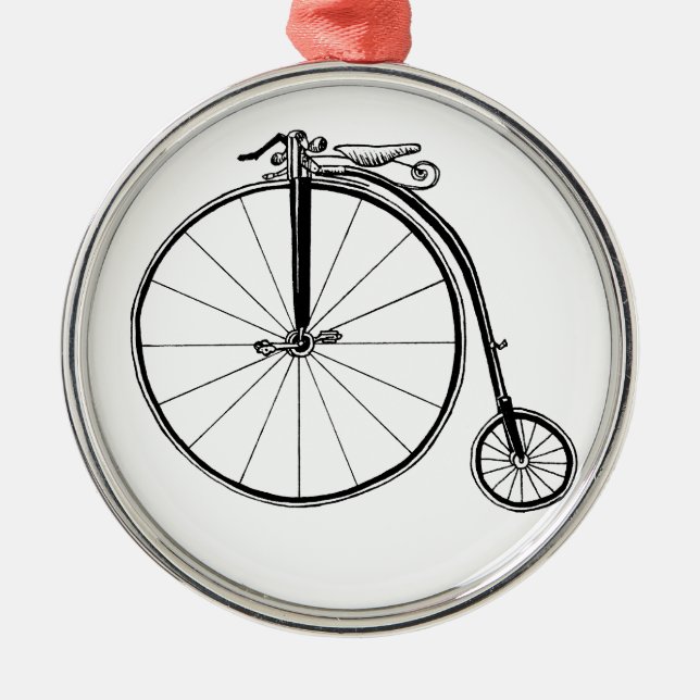 Penny-Farthing-Vintage Fahrrad-Illustration Silbernes Ornament (Vorne)