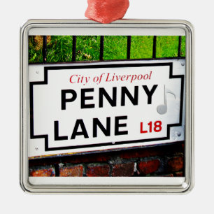 Penny Lane Schild aus der Stadt Liverpool England Silbernes Ornament