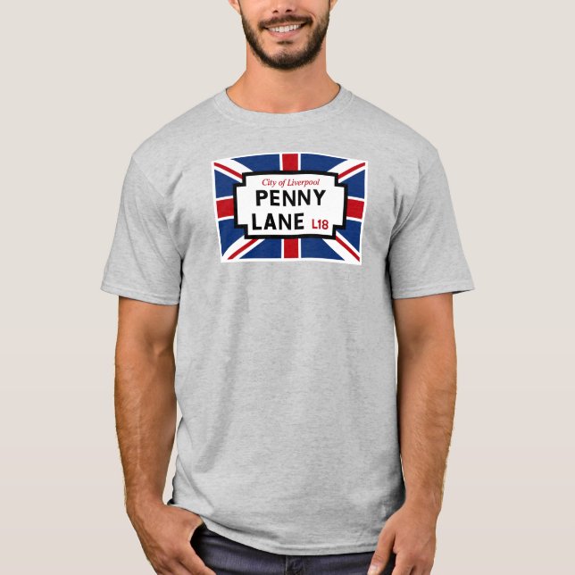 Penny Lane Street Sign mit Union Jack T-Shirt (Vorderseite)