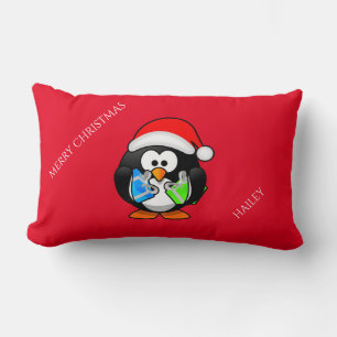 Penquin personalisierte Weihnachten werfen Kissen. Lendenkissen