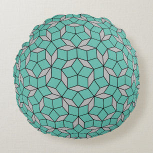 Penrose Tilingsmuster gerundet, grauer Türkis Rundes Kissen