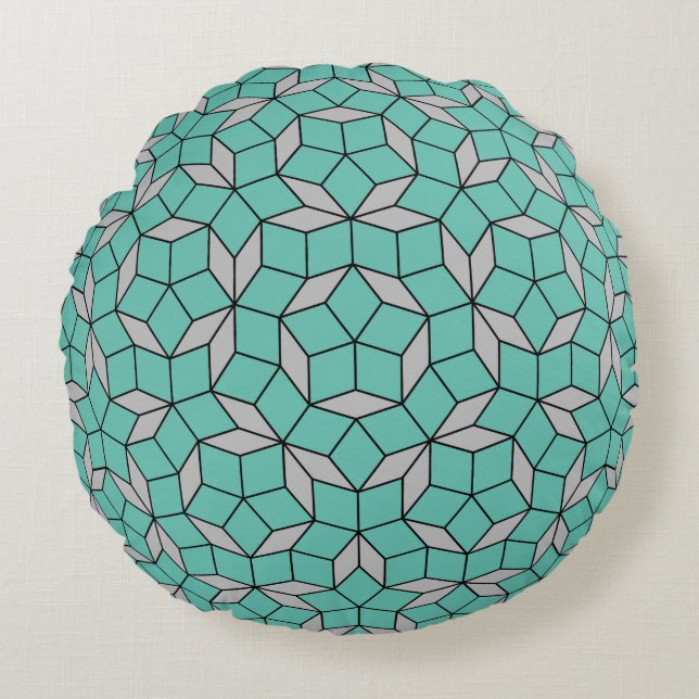 Penrose Tilingsmuster gerundet, grauer Türkis Rundes Kissen (Vorderseite)