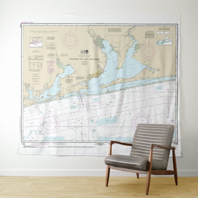 Pensacola Bay and Approaches Nautical Chart 1382 Wandteppich (Beispiel (Horizontal))