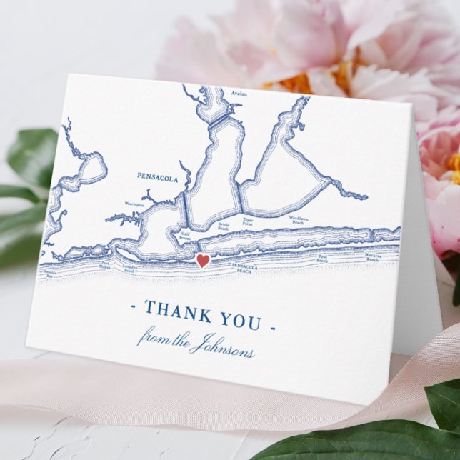 Pensacola Beach FL Carte Mariage Personnalisé (Pensacola Beach FL personalized thank you notes for your elegant navy blue wedding)