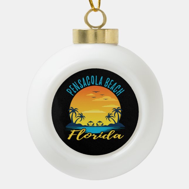 Pensacola Beach Florida Palm Tree Strand Keramik Kugel-Ornament (Vorderseite)