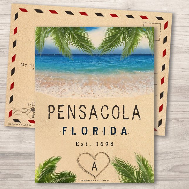 Pensacola Beach Florida Sand Tropical Palm Blätter Postkarte (Von Creator hochgeladen)