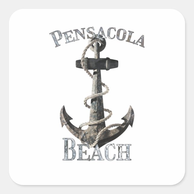 Pensacola Beach Florida Vacation nautical Anchor Quadratischer Aufkleber (Vorderseite)