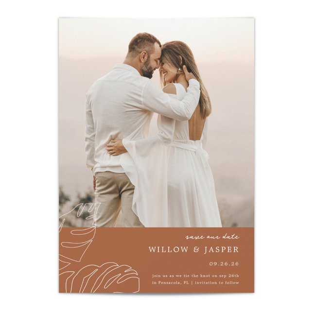 Pensacola Flat Enregistrer La Carte Date (Pensacola Wedding Photo Save the Date card in burnt orange)