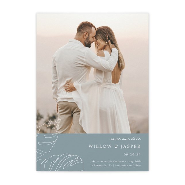 Pensacola Flat Save the Date Card (Pensacola Wedding Save the Date in Dusty Blue)