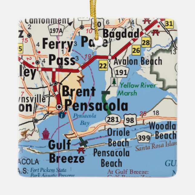 Pensacola Florida Karte Keramikornament (Vorderseite)