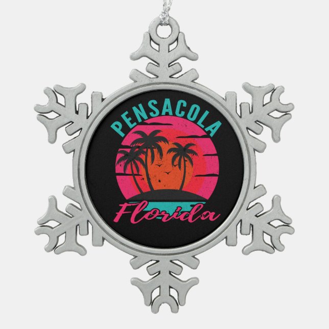 Pensacola Florida Palm Trees Beach Schneeflocken Zinn-Ornament (Vorderseite)